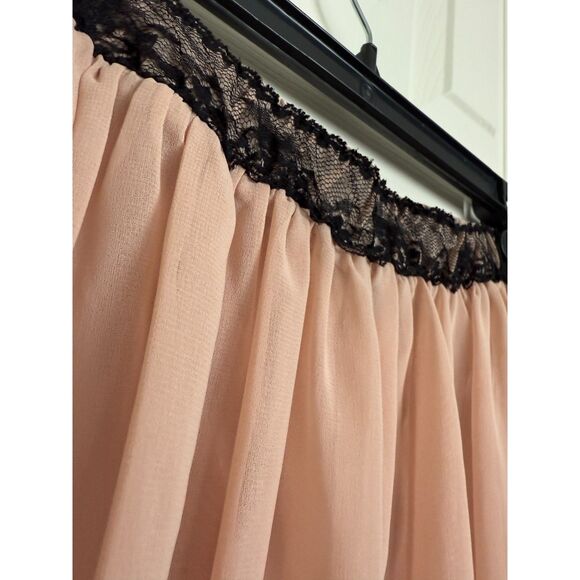 Stradivarius Blush Chiffon Sheer Lace Mini Asymmetrical Lined Fairy Mini Skirt L - Picture 3 of 5